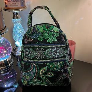 Vera Bradley green navy and purple cooler bag with id slot on side